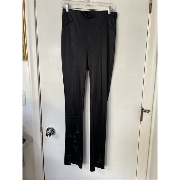 Zara Satin High Rise Split Hem Leggings Womens Medium Black - Picture 2 of 8